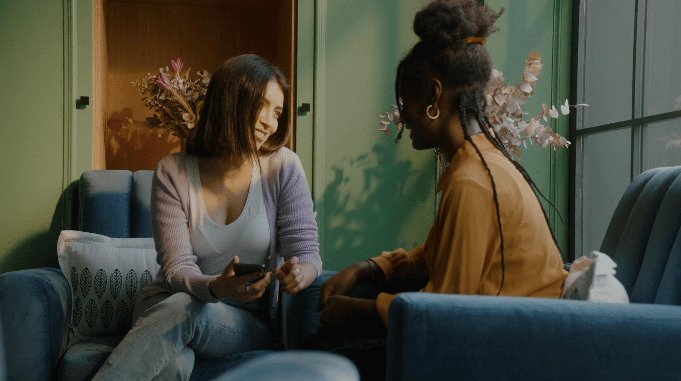 A woman talking with her friend
